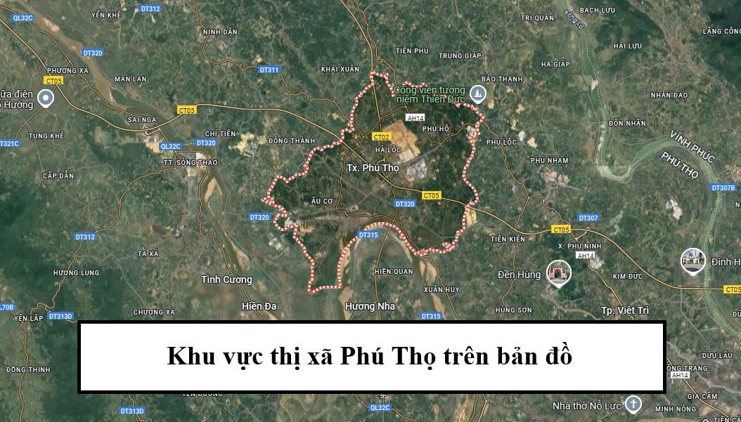khu vuc thi xa phu tho tren ban do